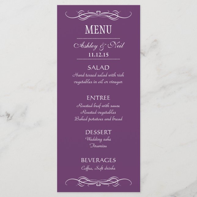 Élégant Chic Violet Mariage Menu Carte rack (Devant)