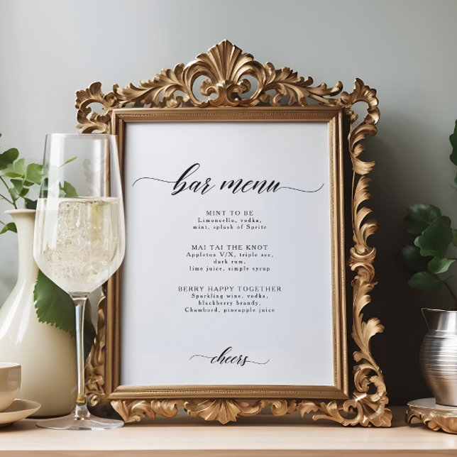 Elegant Chic Wedding Bar or Cocktail Menu Sign Poster (Von Creator hochgeladen)