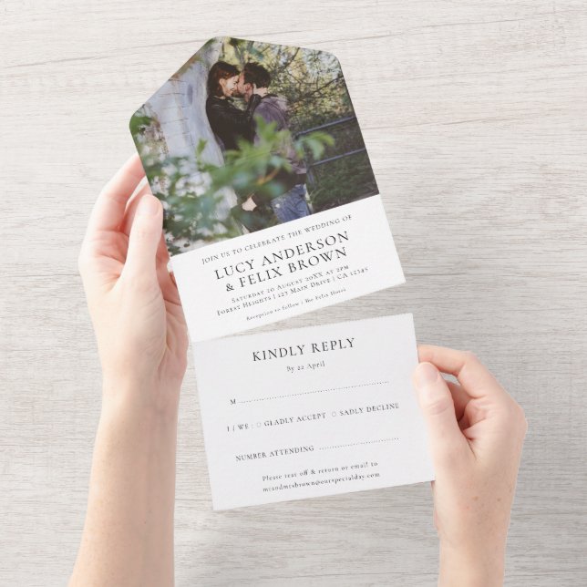 Elegant Chic Wedding | Minimalistisch Moderne UAWG All In One Einladung (Abreißen)