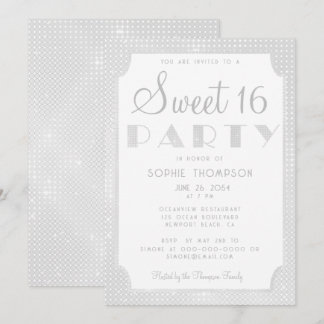 Elegant Chic White Glitzer Sequins Sweet 16 Party Einladung