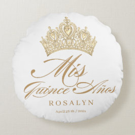 Elegant Chic White Gold Quinceanera Rundes Kissen