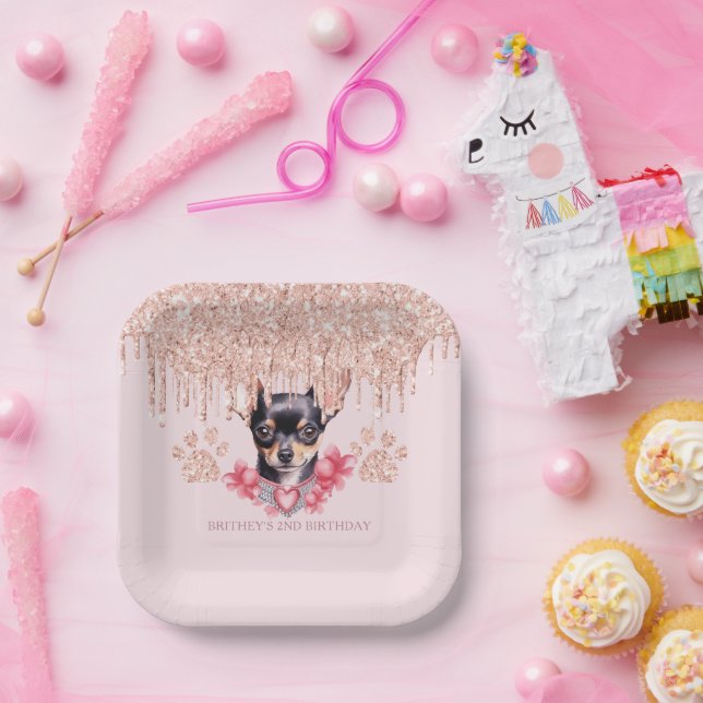 Elegant Chihuahua mit Glitzer Birthday Party Pappteller (Party)