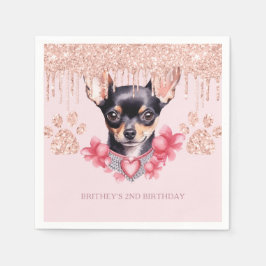 Elegant Chihuahua mit Glitzer Birthday Party Serviette