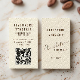 Elegant Chocolate Embossed Texture Look QR Code Visitenkarte