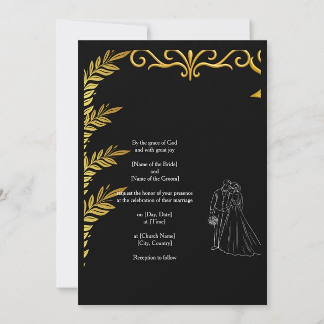 Elegant Christian Wedding Invitation | Gold Floral (Devant)