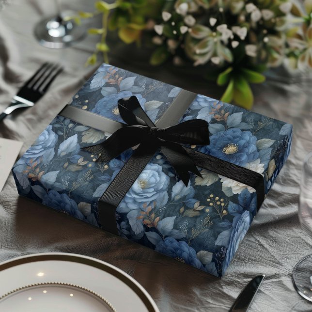 Elegant Christmas Blue and White Floral Gift  Geschenkpapier Set (Von Creator hochgeladen)