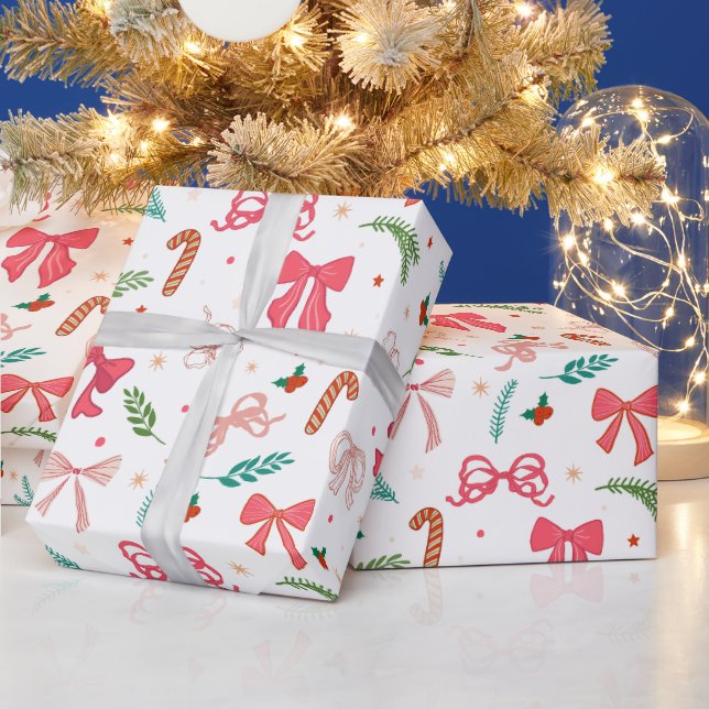 Elegant Christmas bow and candy pattern Geschenkpapier (Feiertage)