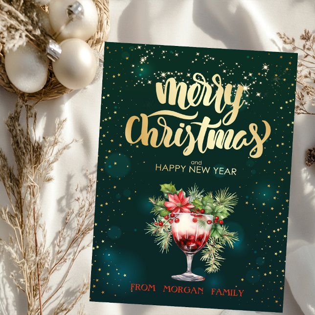 Elegant Christmas Cocktail Poinsettia Feiertagskarte (Von Creator hochgeladen)
