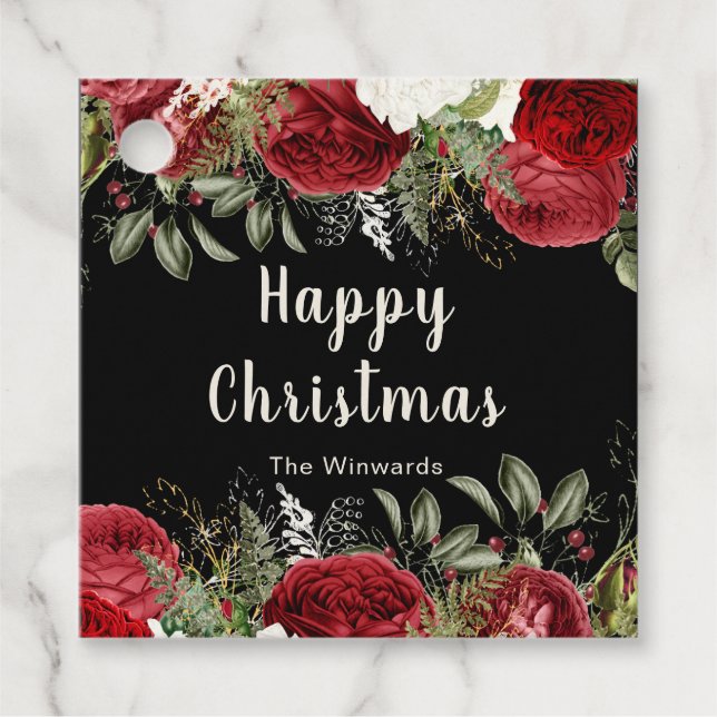 Elegant Christmas Dinner Party Red Flowers Geschenkanhänger (Vorderseite)