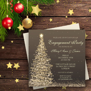 Elegant Christmas Engagement Party Gold Einladung