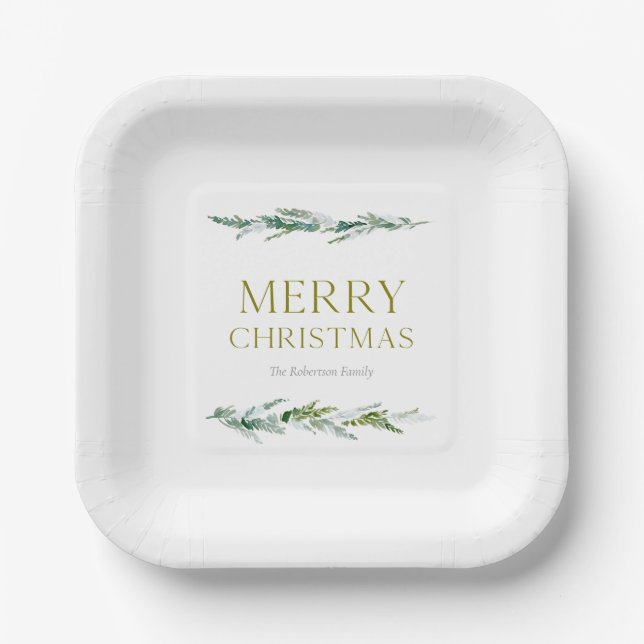 Elegant Christmas Evergreen Personalized  Pappteller (Vorderseite)