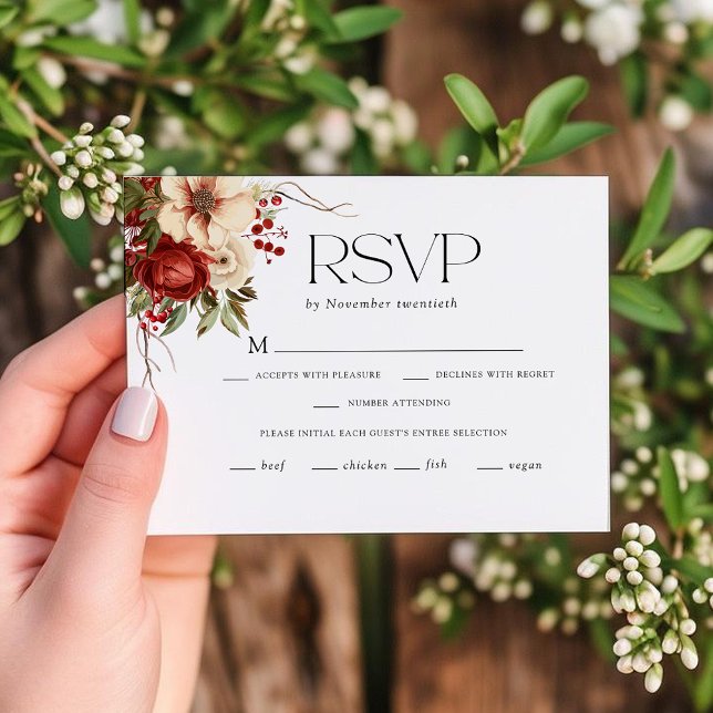 Elegant Christmas Floral Typography RSVP Karte (Von Creator hochgeladen)