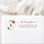 Elegant Christmas Geometric Foliage Monogram Label<br><div class="desc">Elegant Christmas Geometric Foliage Monogram Return Address Labels. Add a personal touch to your cards and letters this year with these custom labels featuring a modern geometric design framed with elegant watercolor poinsettias and holly. Please contact us at cedarandstring@gmail.com if you need assistance with the design or matching products.</div>