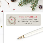 Elegant Christmas Greenery Red Monogram Wreath<br><div class="desc">Elegant Christmas address labels feature a simple watercolor winter greenery wreath with red berries and a custom family last name monogram initial. Personalize with your family's last name and return address text. Includes red,  gray green,  dark gray,  and neutral beige / taupe colors.</div>