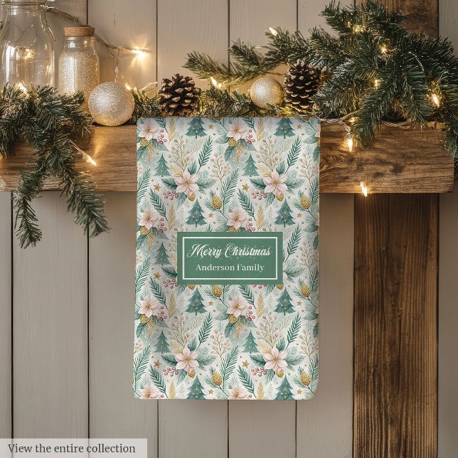 Elegant Christmas Kitchen Towel Sage Green Floral Geschirrtuch (Elegant Christmas Kitchen Towel Sage Green Floral)