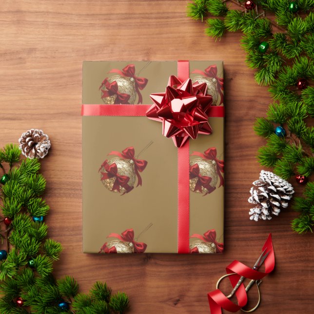 Elegant Christmas Ornament Beige and Red Geschenkpapier (Feiertagsgeschenk)