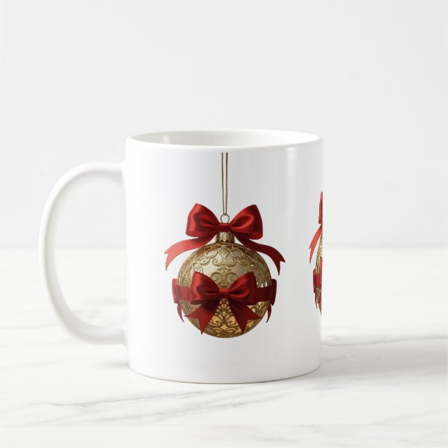 Elegant Christmas Ornament Beige and Red Kaffeetasse (Links)