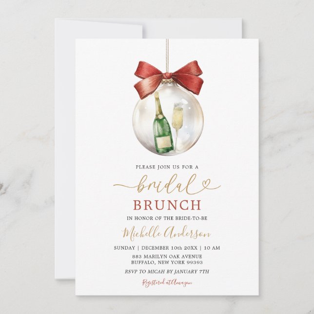 Elegant Christmas Ornament Prosecco Bridal Brunch Einladung (Vorderseite)