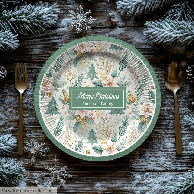 Elegant Christmas Paper & Party Plates Sage Gold Pappteller (Elegant Christmas Paper & Party Plates Sage Gold)