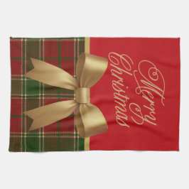 Elegant Christmas Plaid Collection with Gold Bow Geschirrtuch