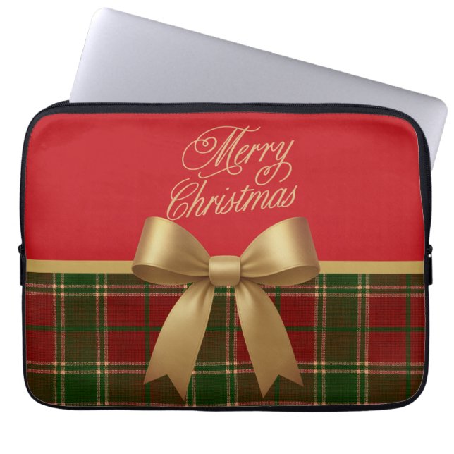 Elegant Christmas Plaid Collection with Gold Bow Laptopschutzhülle (Vorderseite)