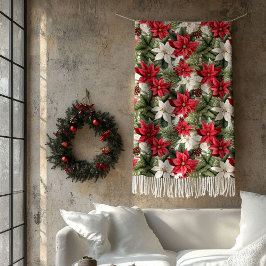 Elegant Christmas red and white poinsettia Holiday Fleecedecke