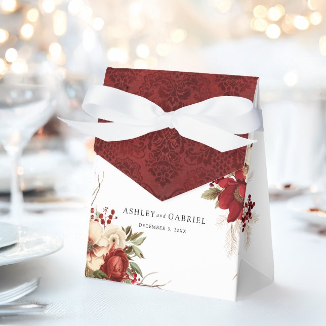 Elegant Christmas Red Damask Floral Geschenkschachtel (Von Creator hochgeladen)