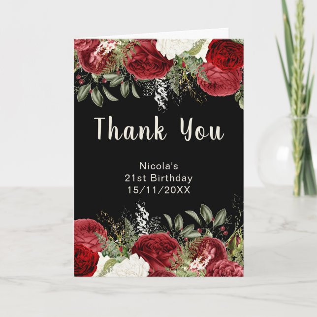 Elegant Christmas Red Flowers Birthday Party Dankeskarte (Vorderseite)