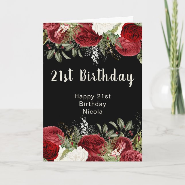 Elegant Christmas Red Flowers Birthday Party  Karte (Vorderseite)