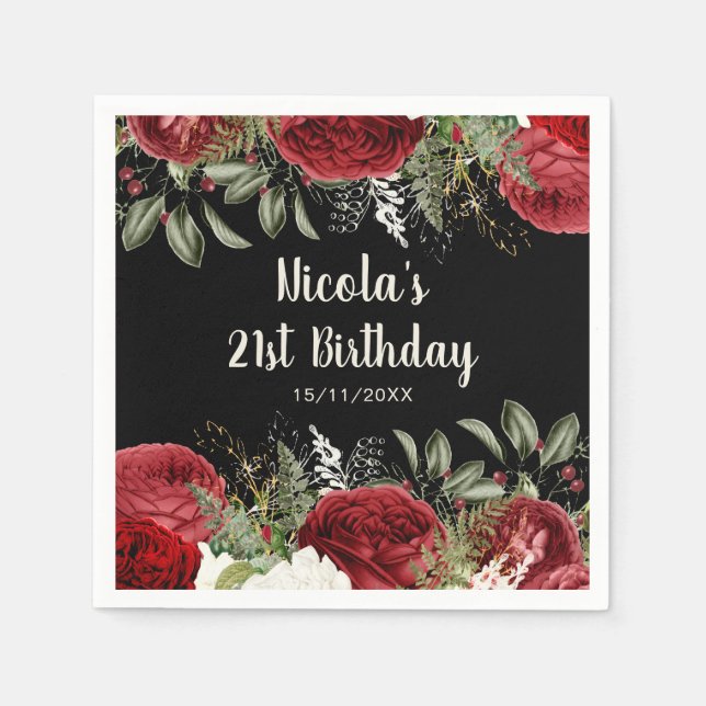Elegant Christmas Red Flowers Birthday Party Serviette (Vorderseite)