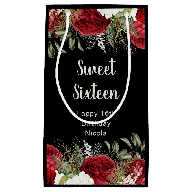 Elegant Christmas Red Flowers Sweet Sixteen Kleine Geschenktüte (Vorderseite)