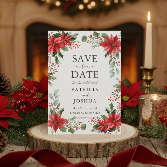 Elegant Christmas Save the Date with Poinsettias (Von Creator hochgeladen)