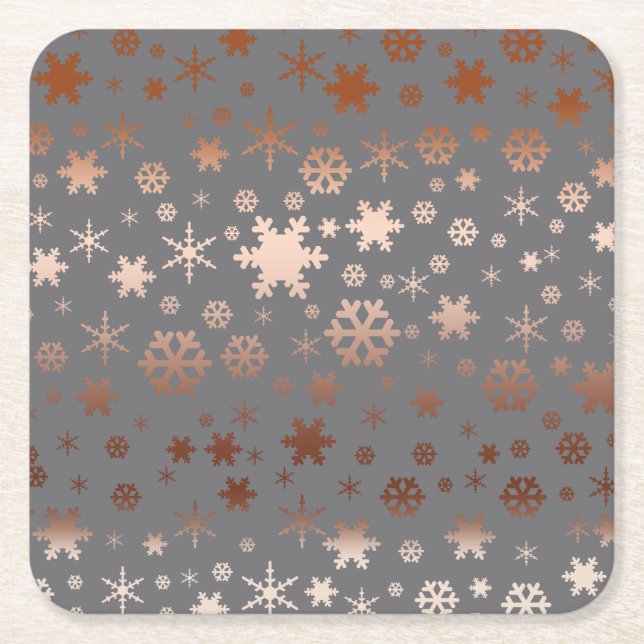 Elegant Christmas snowflake pattern rose gold Rechteckiger Pappuntersetzer (Vorderseite)