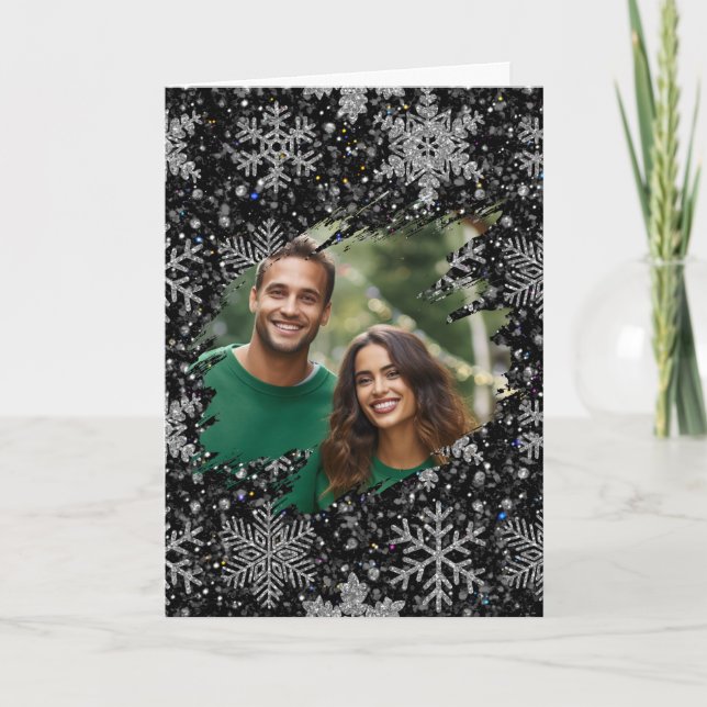 Elegant Christmas snowflakes personalize photo  Karte (Vorderseite)