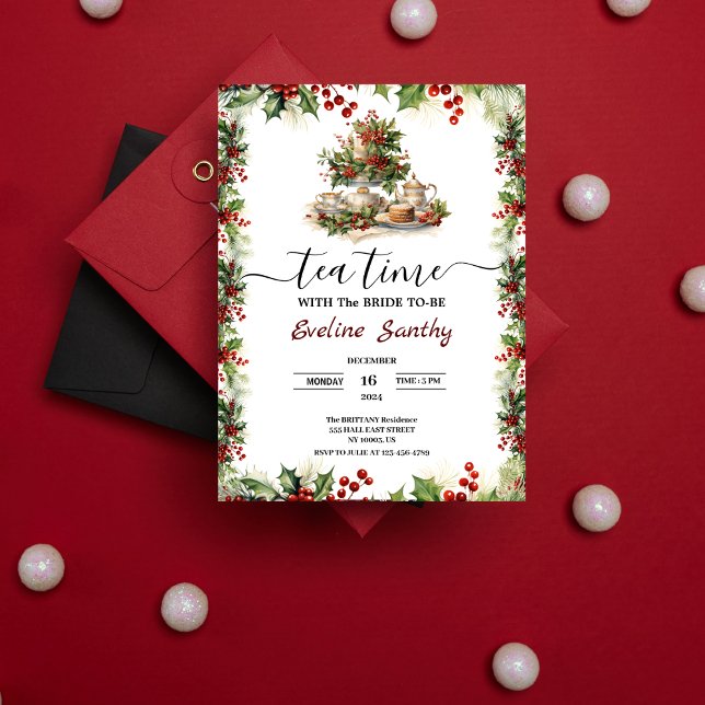 Elegant Christmas Tea Party Floral Bridal Shower Einladung (Elegant Christmas Tea time Party Floral Bridal Shower Invitation)