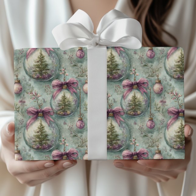 Elegant Christmas Tree & Bauble Watercolor Gift Geschenkpapier (Von Creator hochgeladen)