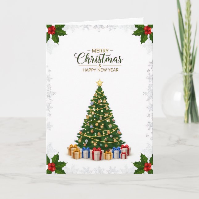 Elegant Christmas Tree & Holiday Wishes Card Karte (Vorderseite)
