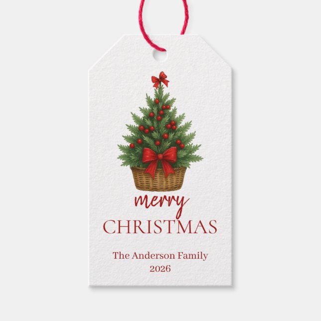 Elegant Christmas Tree – Red Ribbon  Geschenkanhänger (Vorderseite)