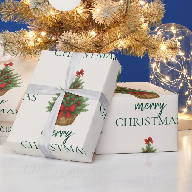 Elegant Christmas Tree – Red Ribbon  Geschenkpapier (Feiertage)