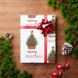 Elegant Christmas Tree – Red Ribbon  Geschenkpapier