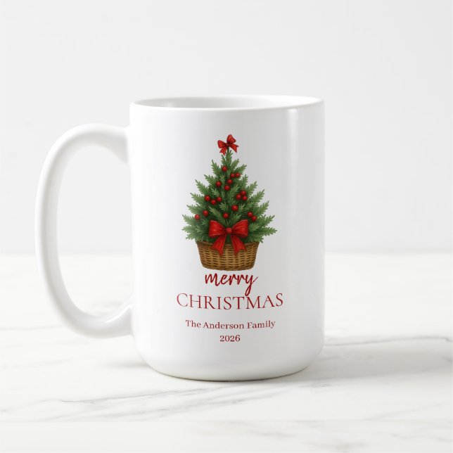 Elegant Christmas Tree – Red Ribbon  Kaffeetasse (Links)