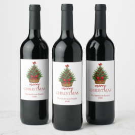 Elegant Christmas Tree – Red Ribbon  Weinetikett