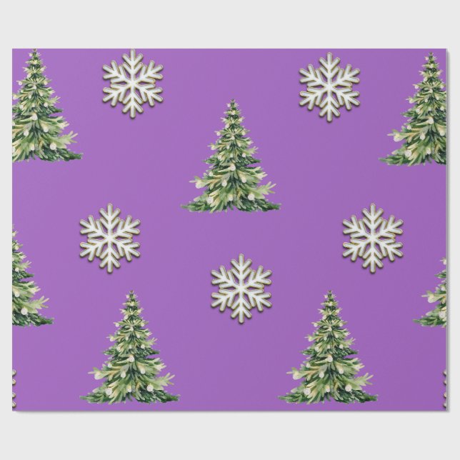 Elegant Christmas Tree & Snowflake Wrapping Paper Geschenkpapier (Flach)