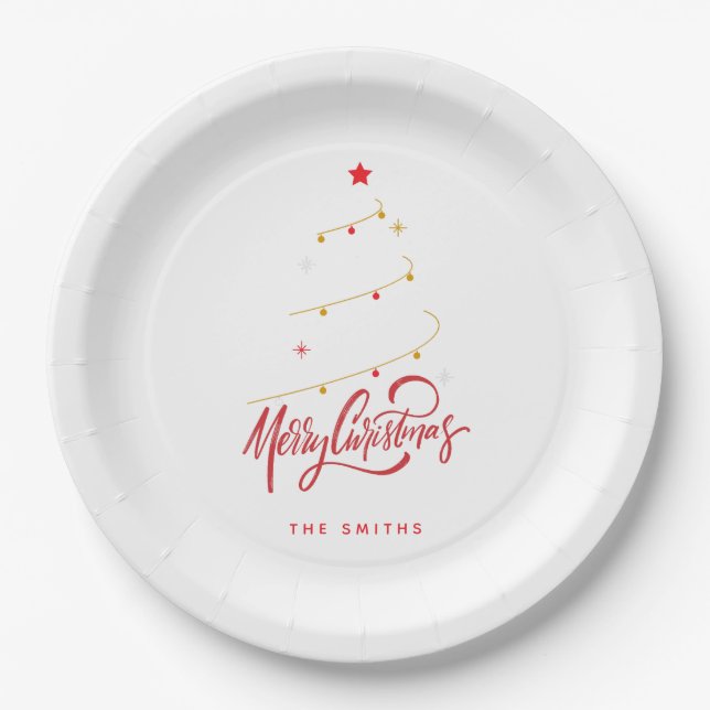Elegant Christmas Tree Typography Script  Pappteller (Vorderseite)