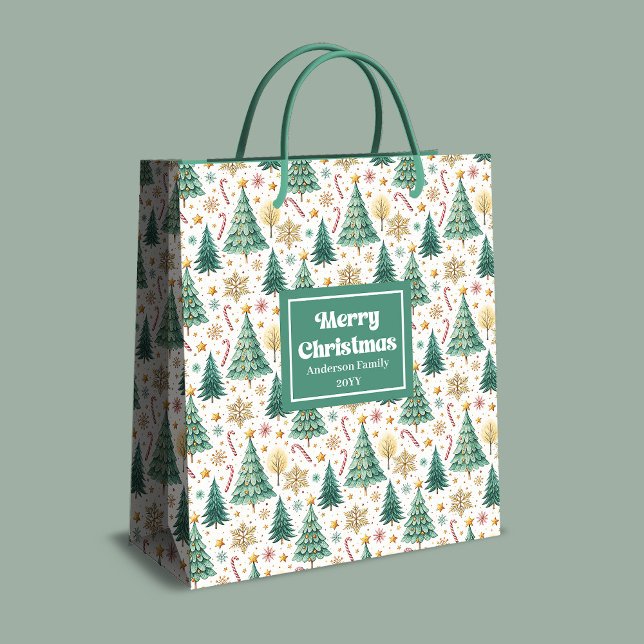 Elegant Christmas trees gift bag red green gold Mittlere Geschenktüte (Elegant Christmas trees gift bag red green gold

)