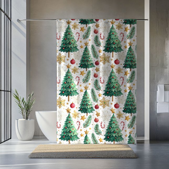 Elegant Christmas Trees Minimalist Shower Curtain Duschvorhang (Elegant Christmas Trees Minimalist Shower Curtain)