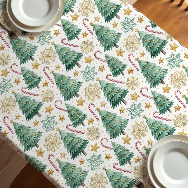 Elegant Christmas trees red green gold tablecloth Tischdecke (Elegant Christmas trees red green gold tablecloth)