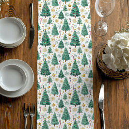 Elegant Christmas Trees Red Green Holiday Runner Mittelgroßer Tischläufer