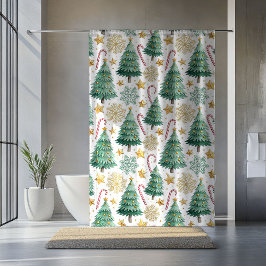 Elegant Christmas Trees Watercolor Shower Curtain Duschvorhang