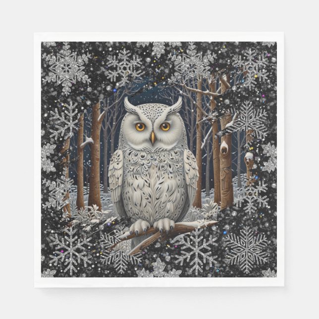 Elegant Christmas white owl woodland winter forest Serviette (Vorderseite)